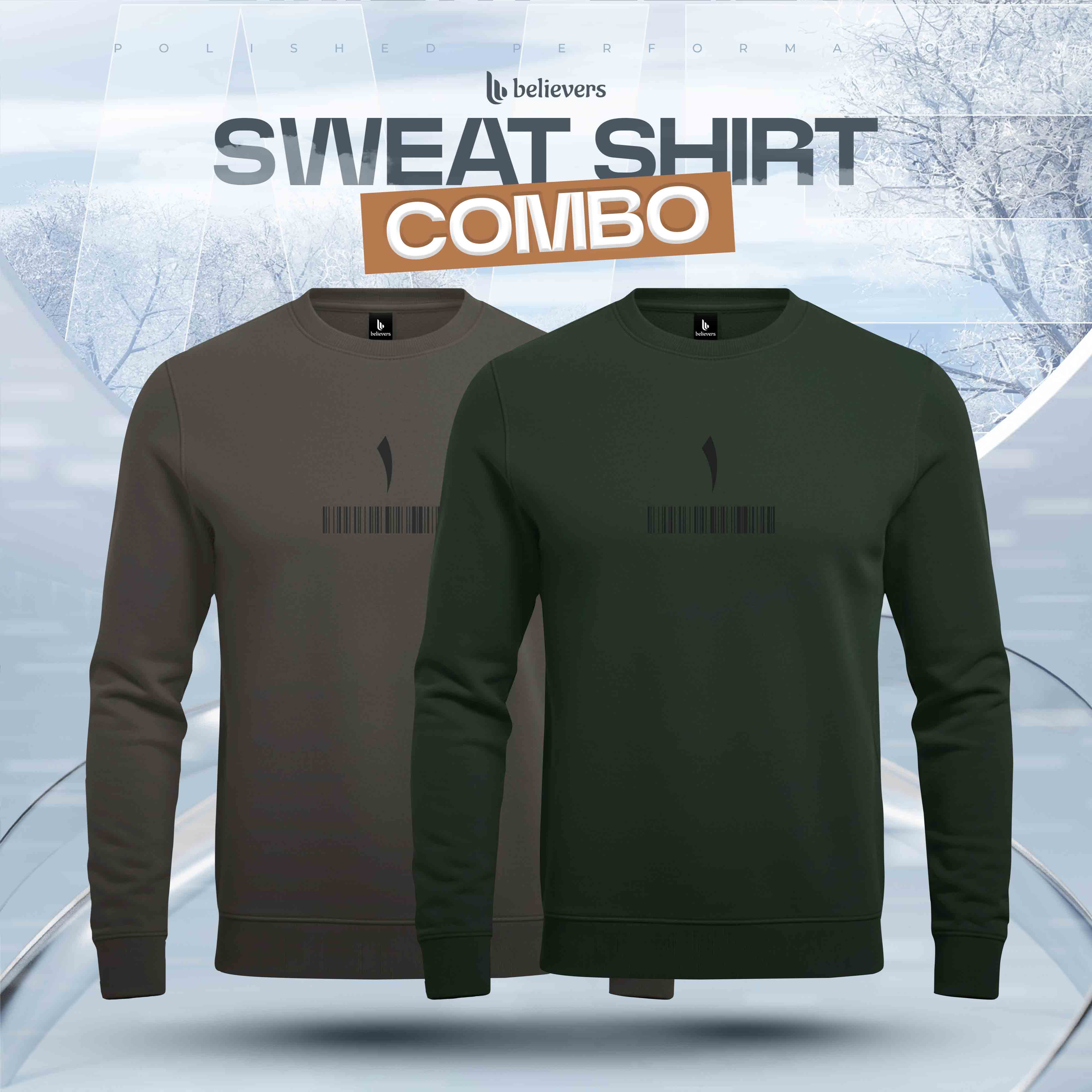 Premium Sweat Shirt Combo Olive Ash 2 Pcs